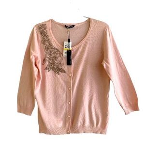 🆕 Cable & Gauge cardigan, blush pink with silver beaded flower Size M